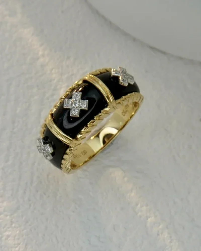 Vintage Black Agate Diamond Ring